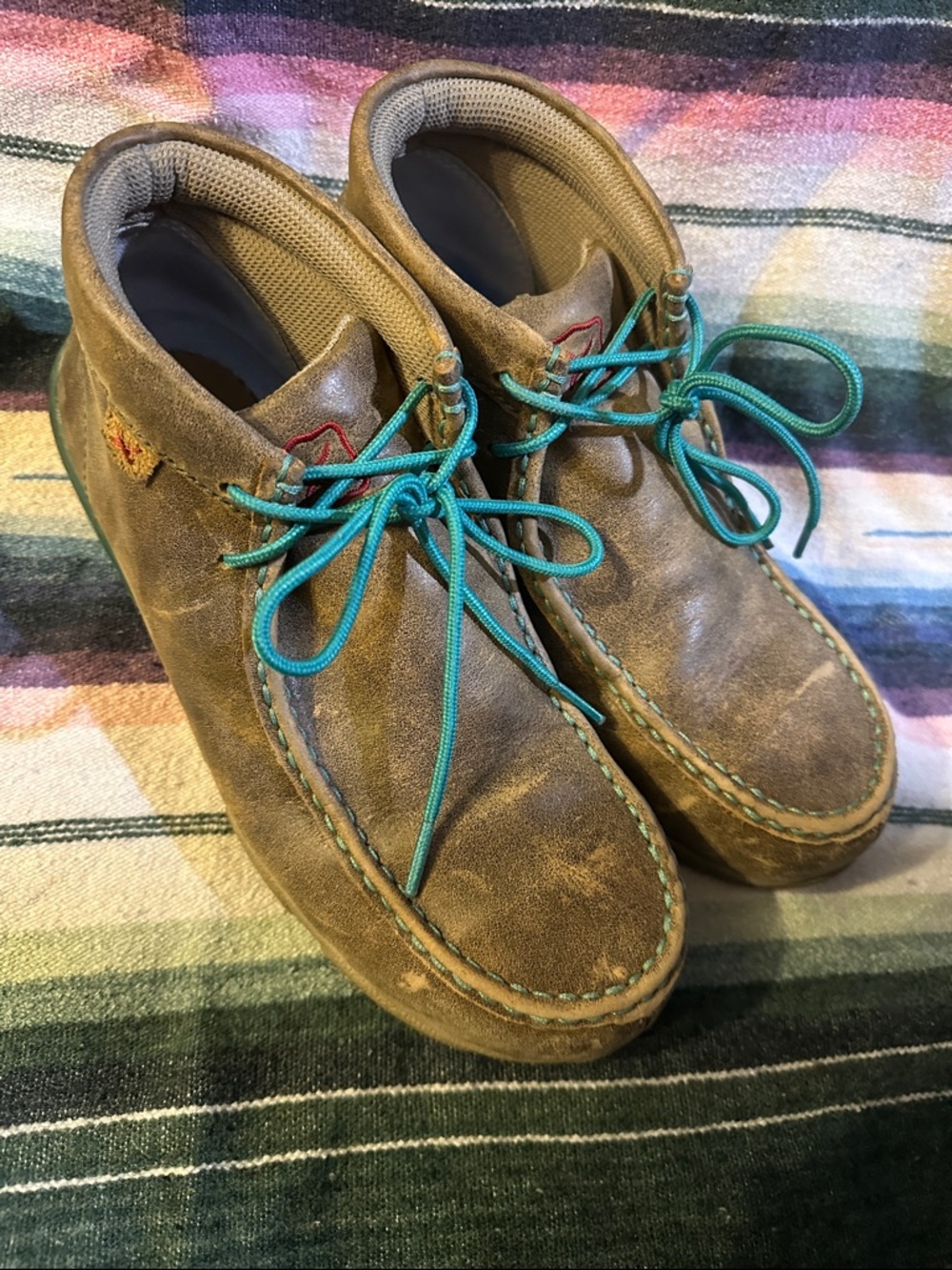 Twisted X Brown Suede Moccasins with Teal Laces